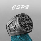 Vintage Christian St. Benedict Cspb Cross Ring For Men Punk Hip Hop Stainless Steel Jesus Ring Jewelry Creative Gift