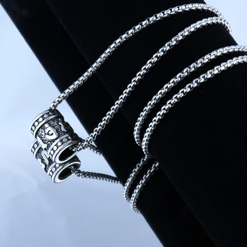 Silver Rune Bead Pendant Necklace Box Chain