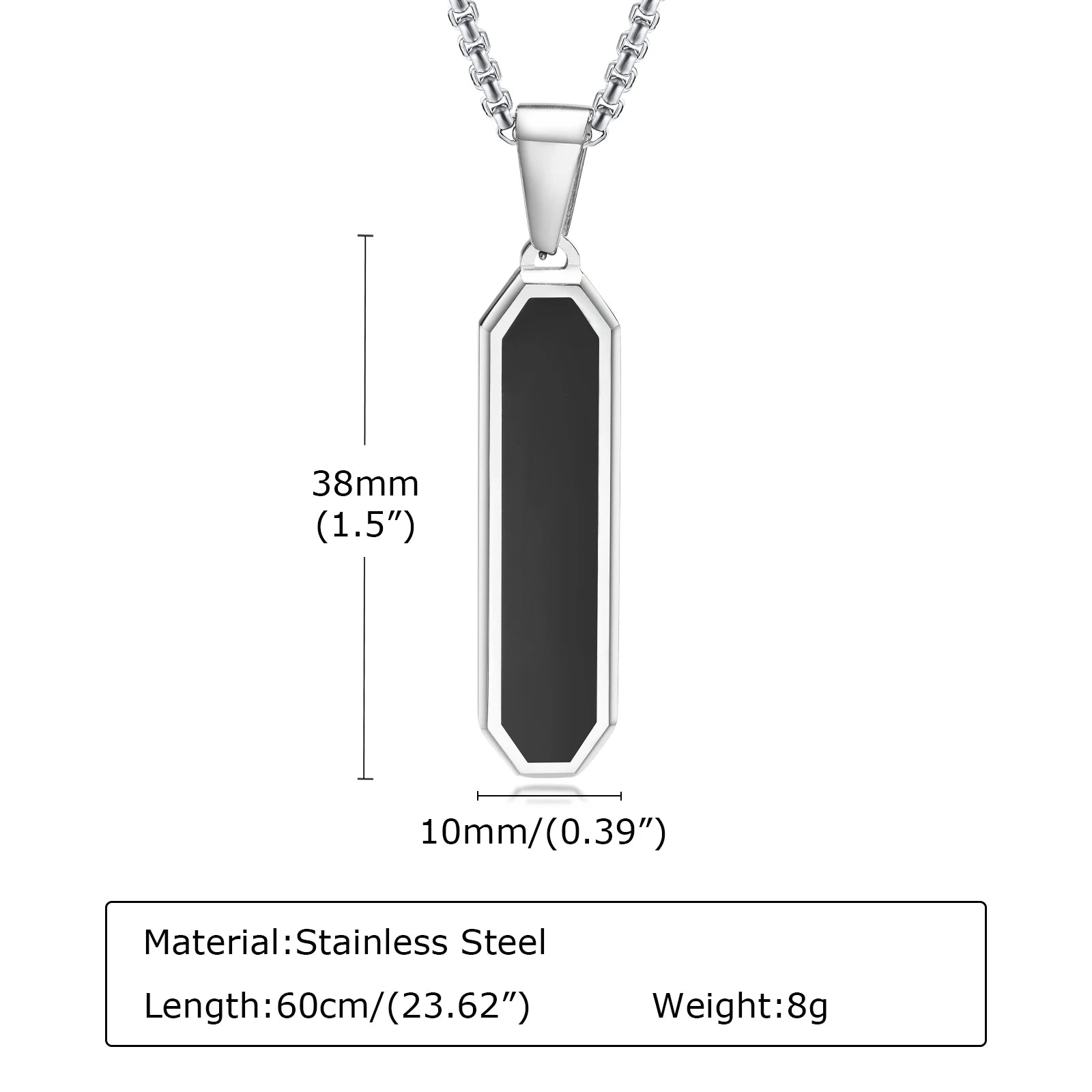 Vnox Stainless Steel Vertical Bar Necklaces for Men Boys, Black Simple Metal Pillar Pendant, Casual Neck Collar