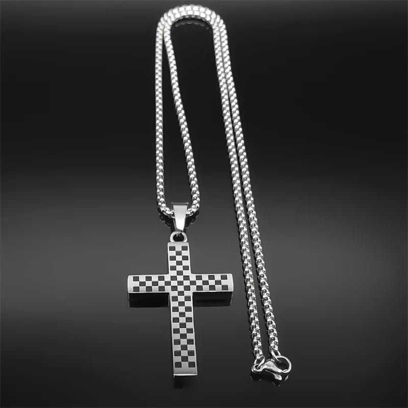 Jesus Christ Cross Pendant Necklace Box Chain — Stainless Steel
