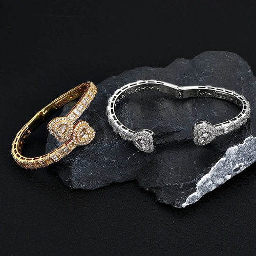 18K Gold Iced Out Heart Bracelet