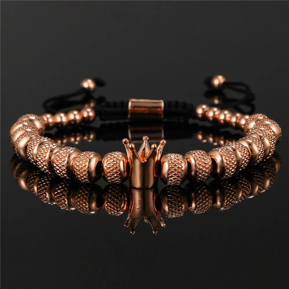 Simple Crown Royal Charm Men Women Bracelets Bangles Copper Charm Beads Braiding Crown Bracelet Jewelry Gift