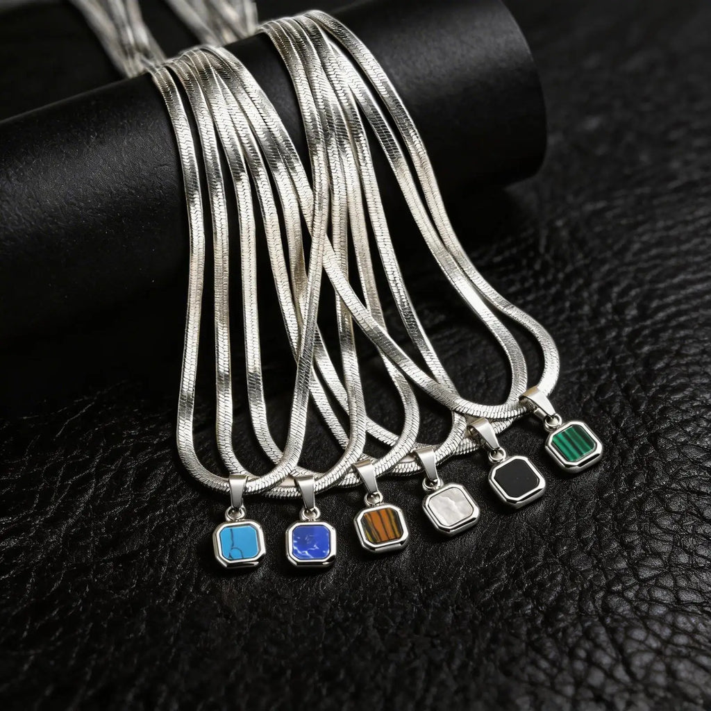 Stone Cuban Chain Pendant Necklace — SS