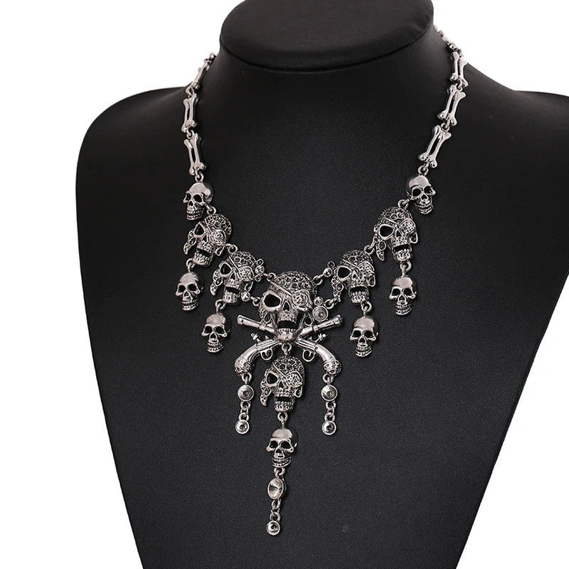 New Model Vintage Pirate Skull Statement Necklace for Women Gothic Punk Skeleton Choker Necklace Collier Femme Bijoux