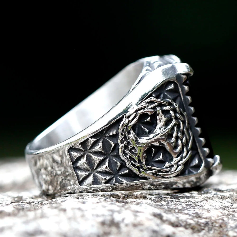 New Stainless Steel Viking Yggdrasi Odin Runes Ring Men Wedding Anels Womens Band Jewelry Gift Anel free shipping