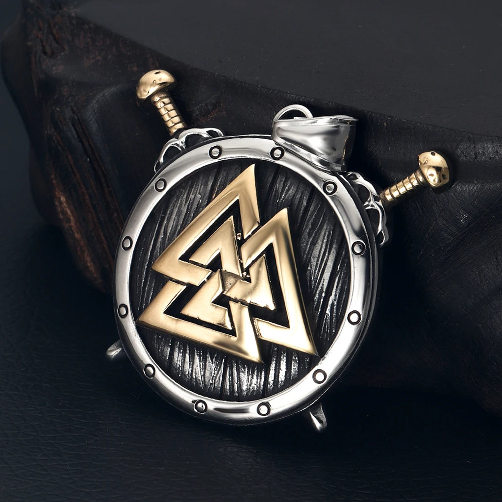 Norse Viking Rune Round Pendant Necklace — Stainless Steel