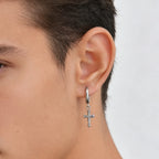 Punk Gothic Thorn Cross Pendant Hoop Earrings, Cool Hip Hop Stainless Steel Drop Earrings, Fashion Daily Party Jewelry