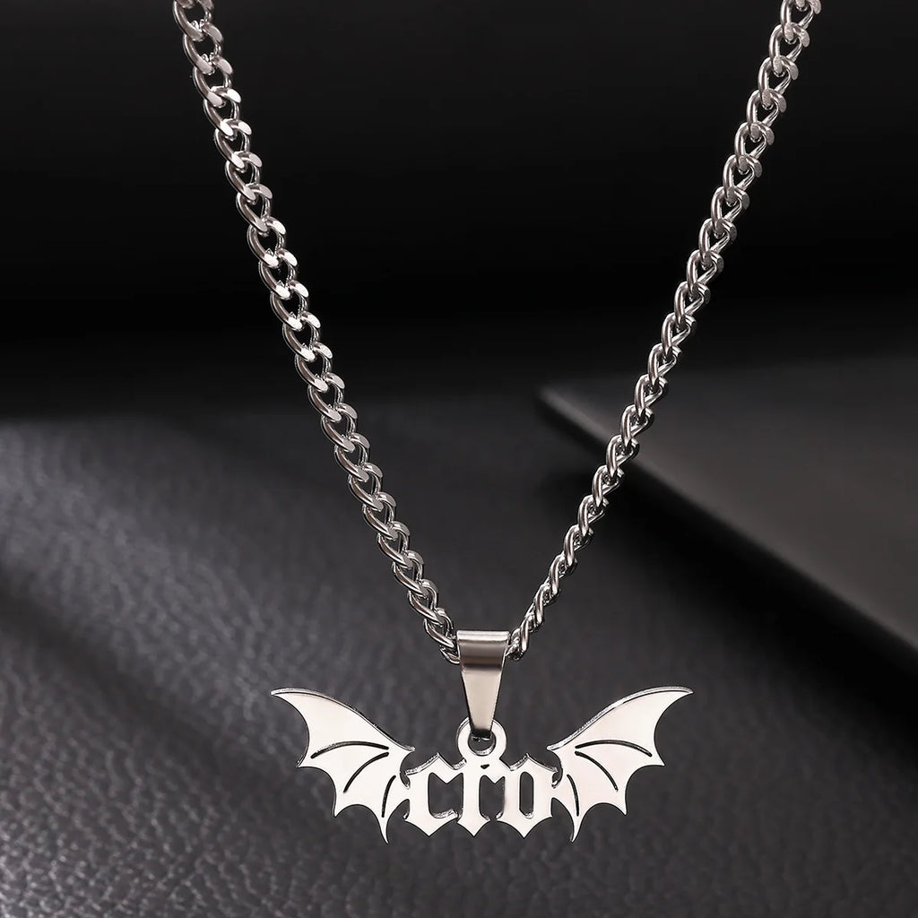 Gothic Bat Wings Cuban Chain Necklace — Stainless Steel