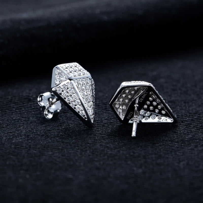 Iced Out Rhombus Stud Earrings — 925 Silver