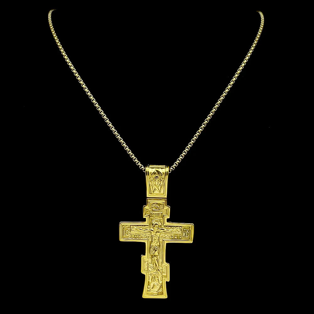 Orthodox IC XC Icon Crucifix Pendant Necklace — Stainless Steel