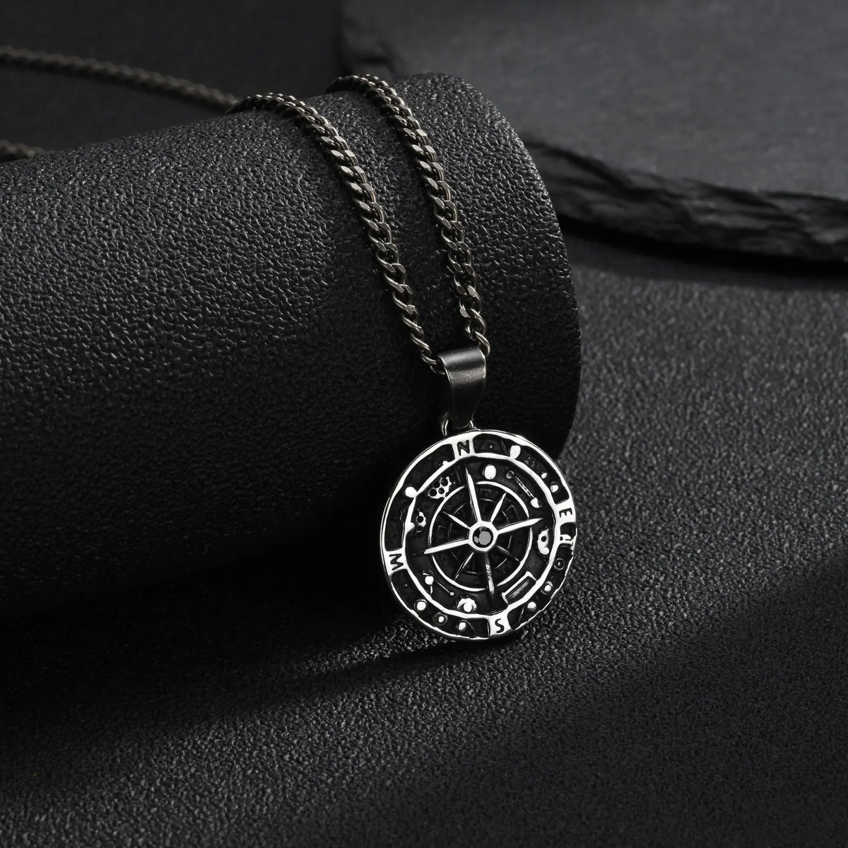 Vintage Compass Medallion Pendant Necklace — Stainless Steel