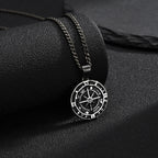Stainless Steel Compass Pendant Necklace Vintage Grey Round Medallion Link Chain for Men Punk Adventure Travel Jewelry Gift