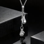 Men's Stainless Steel Boxing Glove Pendant Necklace, Adjustable Drawstring Long Chain Necklace, Creative Fashion Jewelry for Men