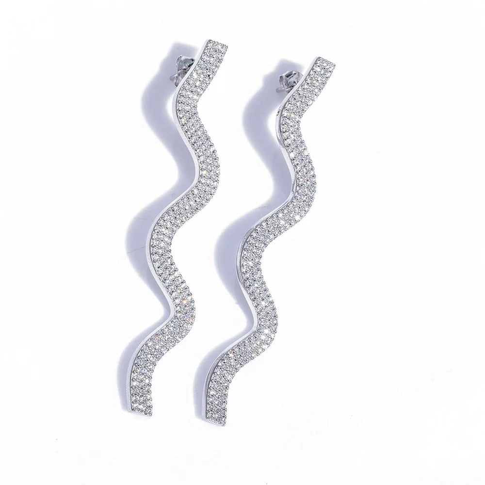 925 Silver Snake Moissanite Earrings 3-Row VVS