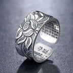 Vintage Tibetan Silver Lotus Rings for Mens Personality Hiphop Jewelry Adjustable