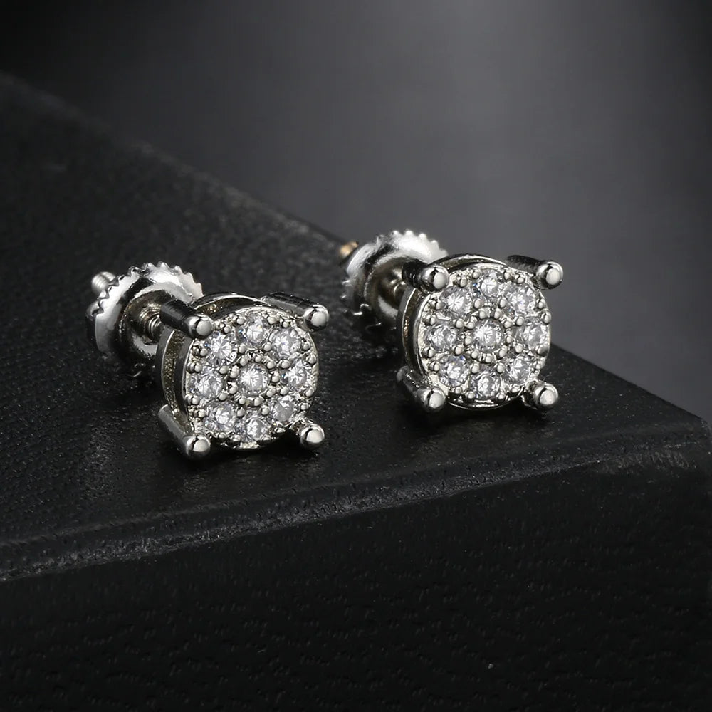 Iced Out Round Zircon Earrings — Gold