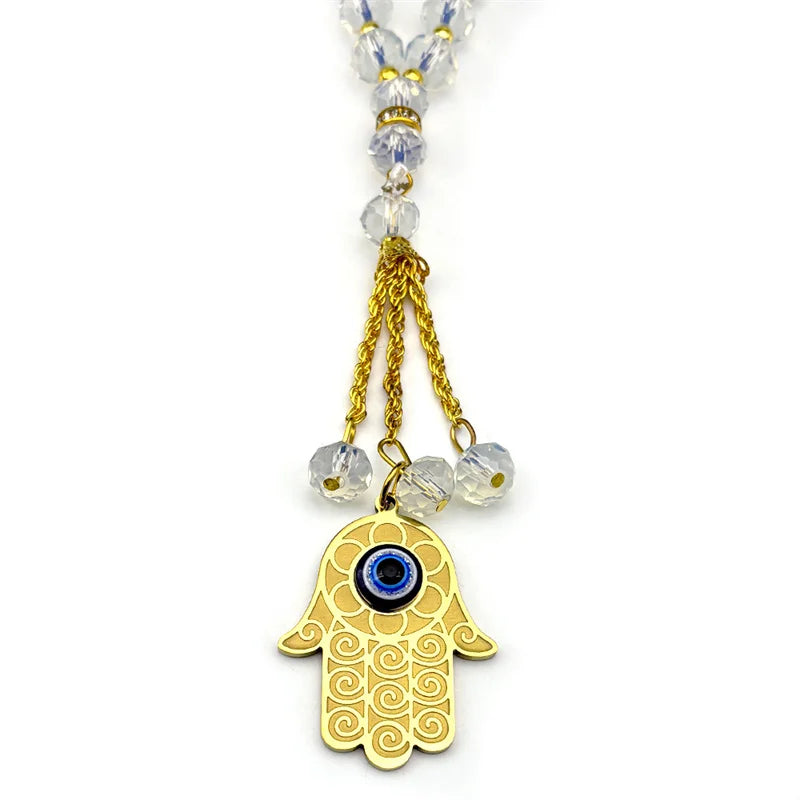 Hamsa Evil Eye Pendant Necklace — Stainless Steel
