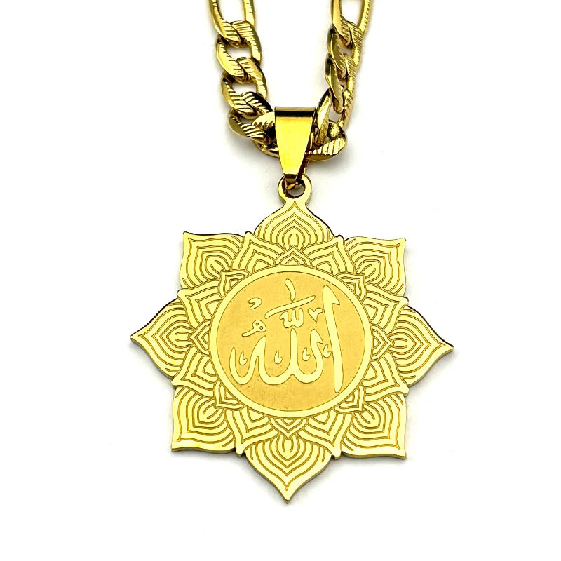 Mandala Flower Allah Pendant Necklace for Men — Stainless Steel