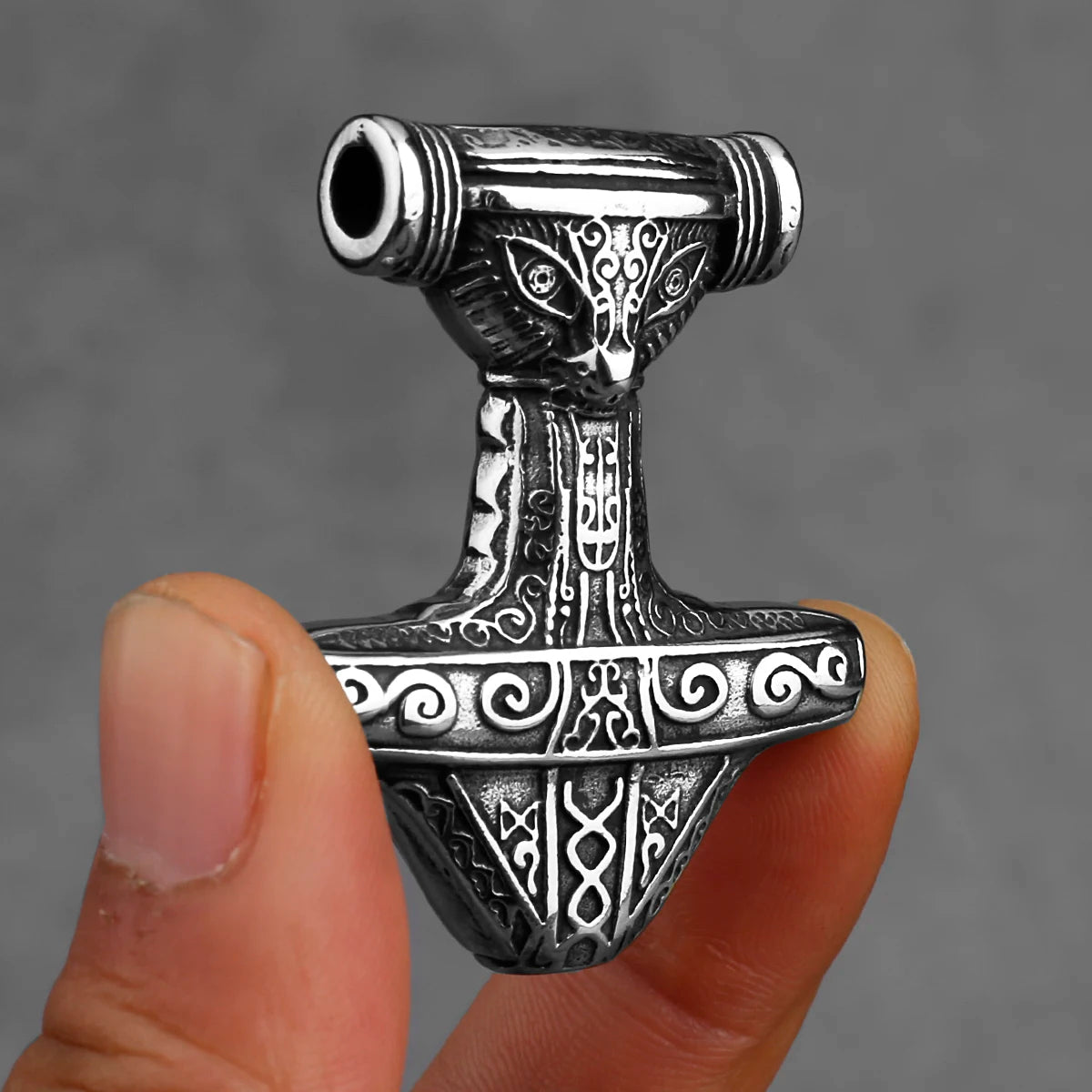 316L Stainless Steel Vintage Viking Thor Mjolnir Wolf Eye Necklace Men Biker Street Amulet Pendant Necklace Jewelry