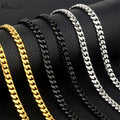 1 piece Size 3.6mm-9mm Men's Necklace Stainless Steel Cuban Link Chain Bracelet Necklace Steel Color Male Jewelry