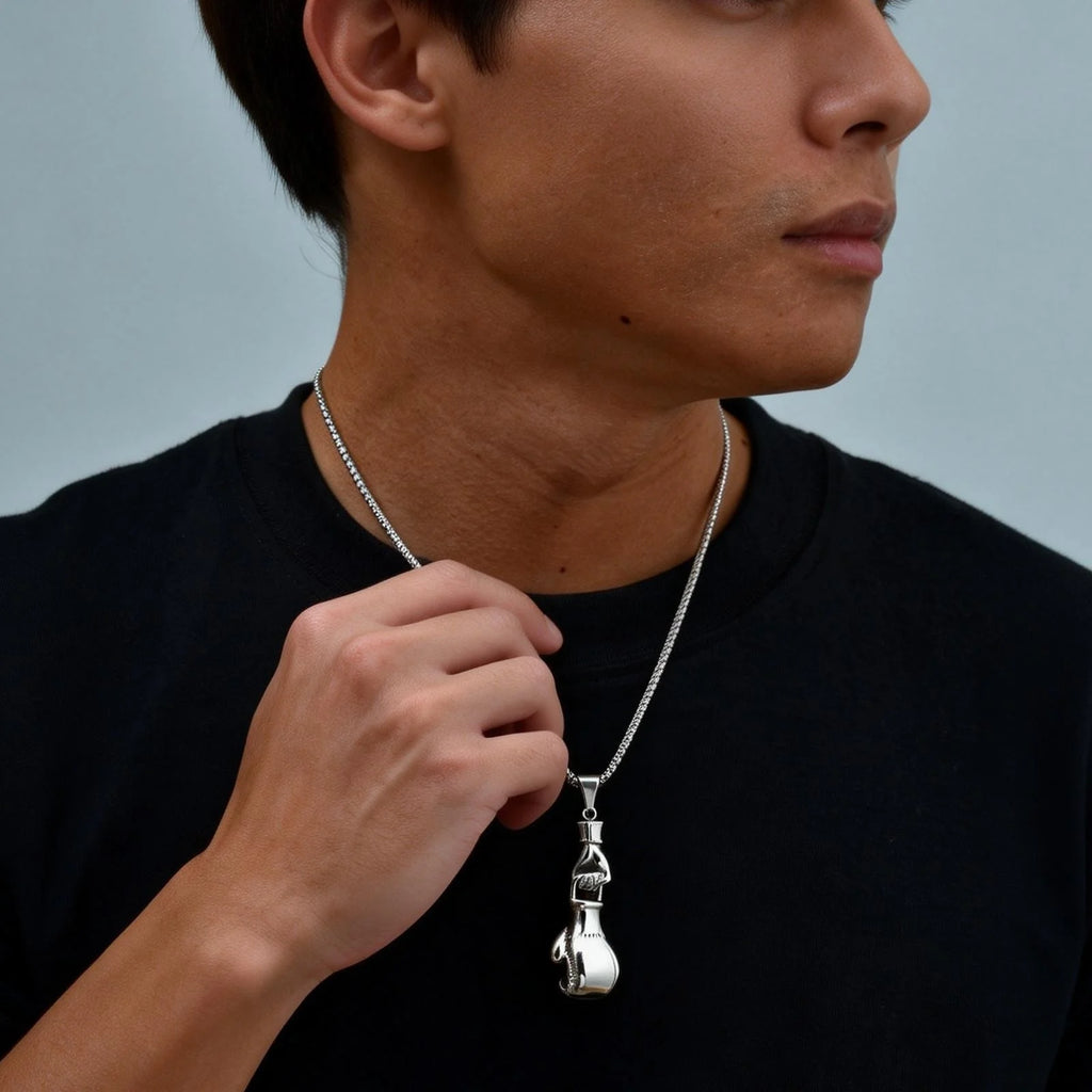 Retro Boxing Gloves Pendant Necklace — Stainless Steel