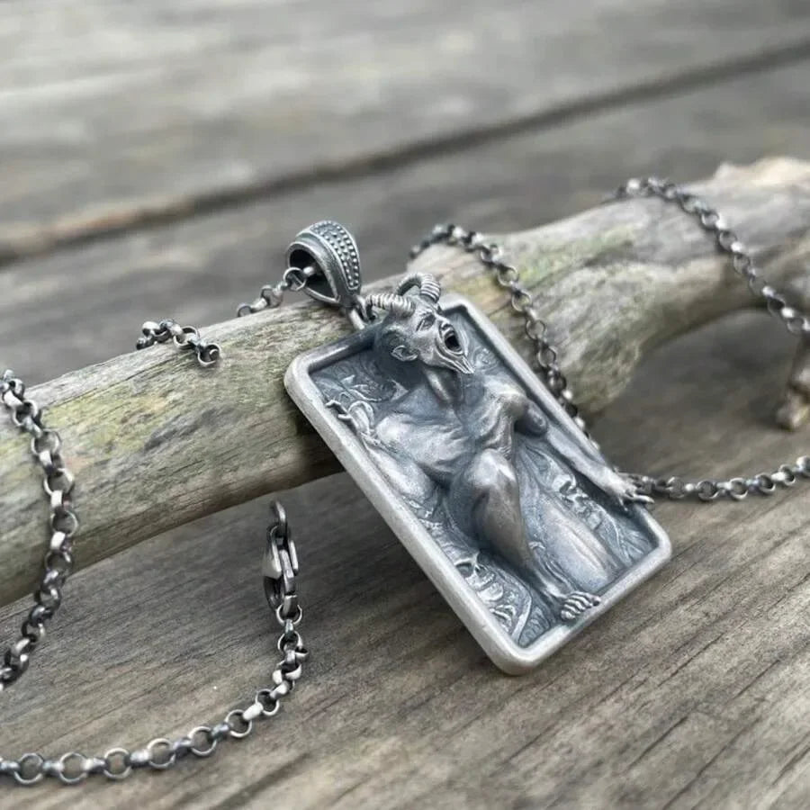 Gothic Demon Square Tag Pendant Necklace Vintage