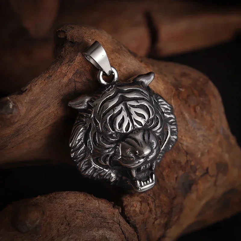 Domineering Ferocious Tiger Head Pendant Stainless Steel Animal Necklace Men's Punk Trend Cool Jewelry Boy Gift