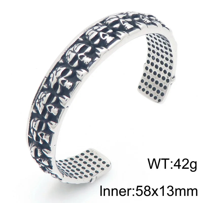 Cool Gothic Viking Skull Head Bracelet for Men Solid Stainless Steel Bangle Bracelets Opening Cuff Punk Rock Jewelry