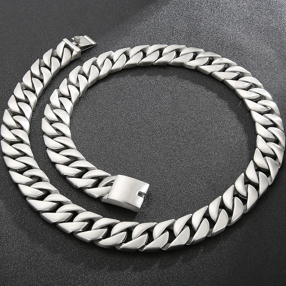 Mens Necklaces Brushed Gold Color Stainless Steel 20MM Wide Curb Chain Tight Cuban Link HipHop Neck Chains for Men