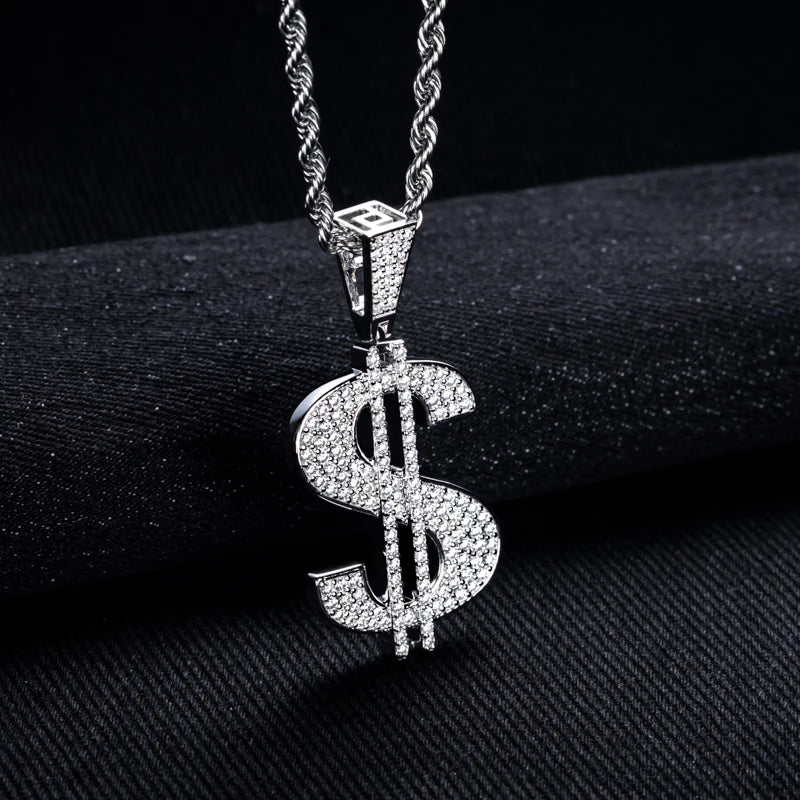 Iced Out Dollar Pendant — 925 Silver