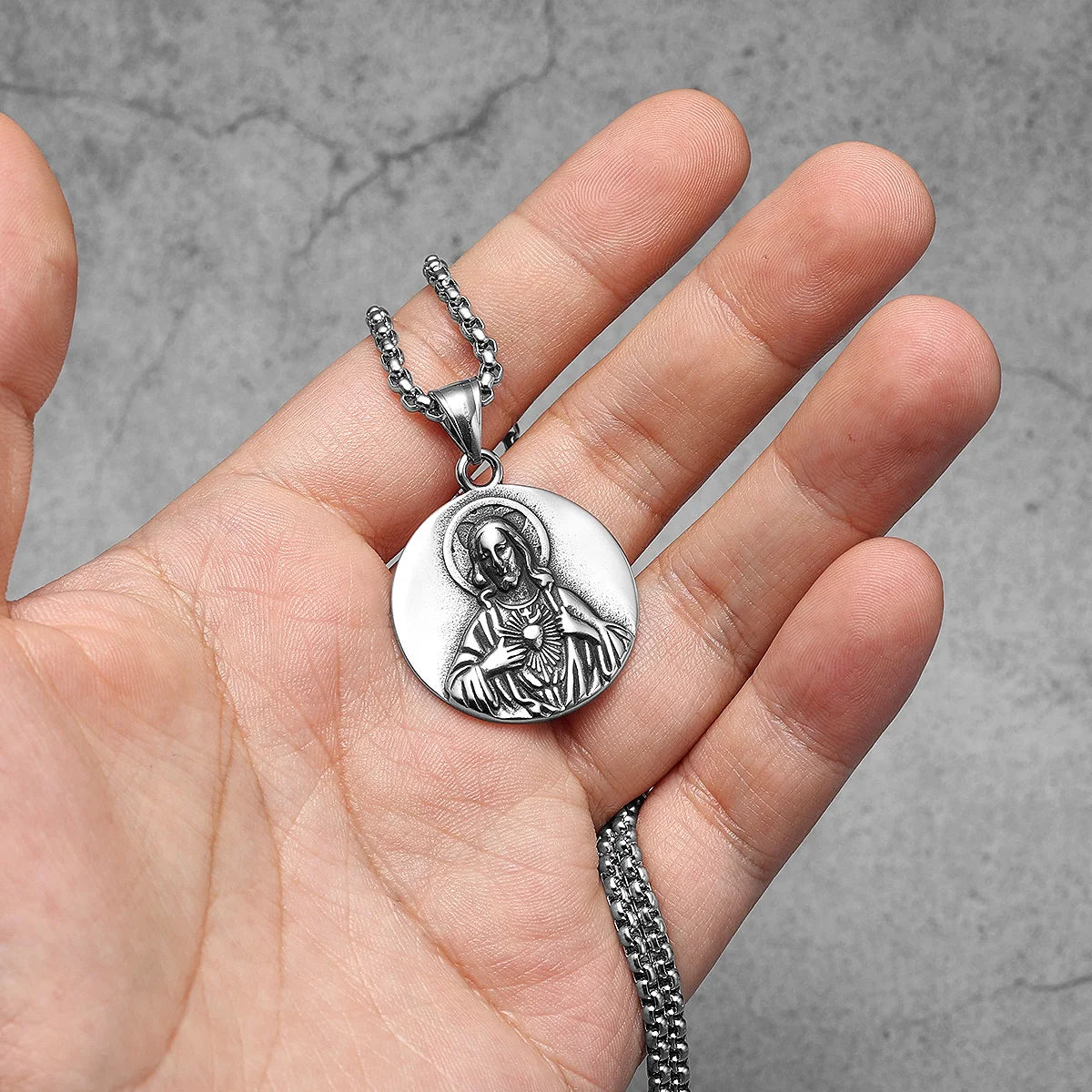Christian Jesus Pendant 316L Stainless Steel Religion Necklaces Men Chain Bless Pray Rock Punk Party Jewelry Xmas Gift