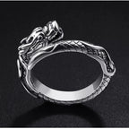 Chinese Dragon Animal Band Ring for Men Women — Silver-Tone