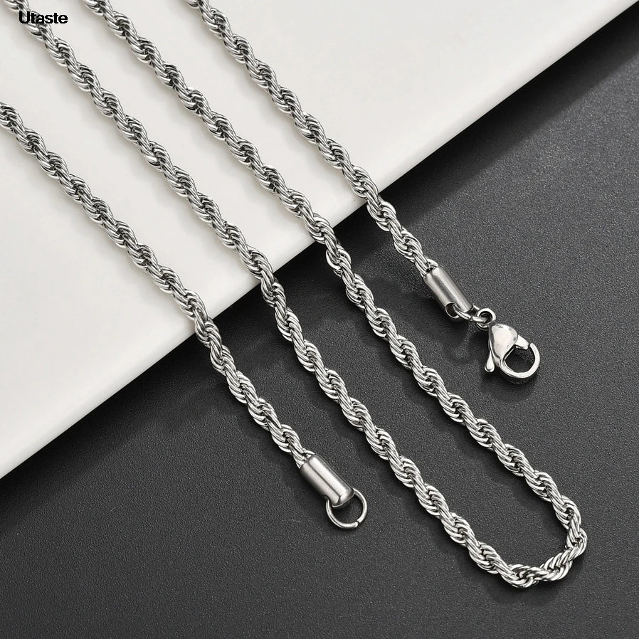 1 piece Gold Black silver Width 2mm/3mm/4mm Rope Chain Necklace/Bracelet For Men Women Man Fashion Chain Necklace