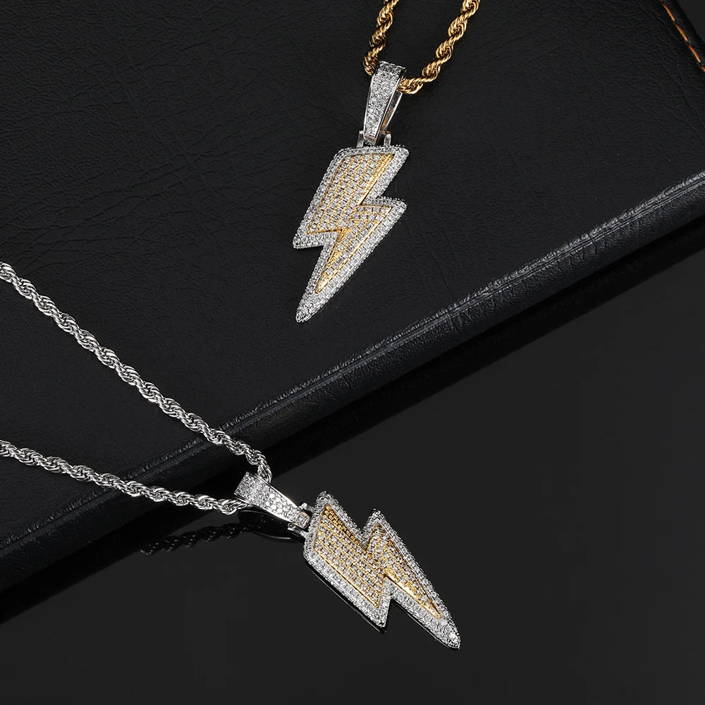 Alinoya Hip Hop Men Fashion Lightning Pendant Wholesale Jewelry Using High Quality CZ Cubic Zirconia Necklace