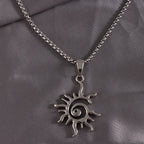 Fashion Creative Sun Flame Pendant Necklace Punk Hip Hop Retro Hipster Men's Hollowed Out Titanium Steel Necklace