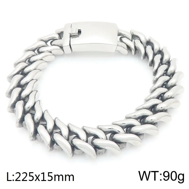 Polished 15mm Cuban Link Bracelet for Man Luxury Waterproof Gold Color Stainless Steel Men's Chain Bracelets Fashion