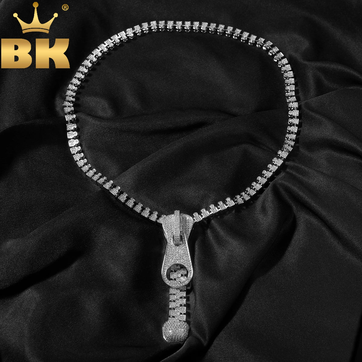 Iced Out Zipper Necklace — Two-Tone CZ Pave, 28 Inch