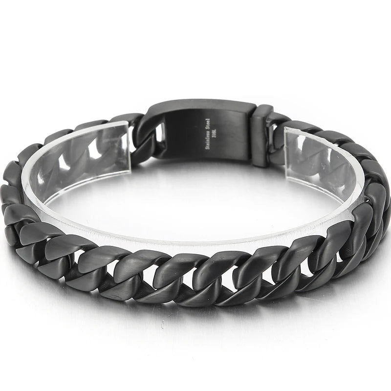 Man Bracelet Homme 12MM Wide Stainless Steel Curb Chain Charm Bracelets On Hand Bands for Men Vintage Mens Jewellery