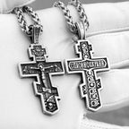 Vintage Jesus Cross Necklace Men's Stainless Steel Faith Christian Amulet Pendant Necklace Religious Male Jewelry Gift