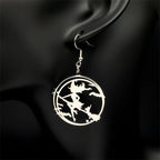 Bat Silver Earrings Goth Magic Cartoon Witch Broom