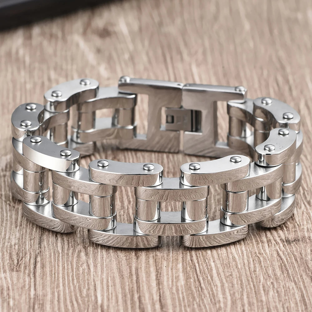 Solid Stainless Steel 22MM Width Motorcycle Bike Chain Men Bracelet Wristband Male Bangles Rock And Roll Men's Jewelry