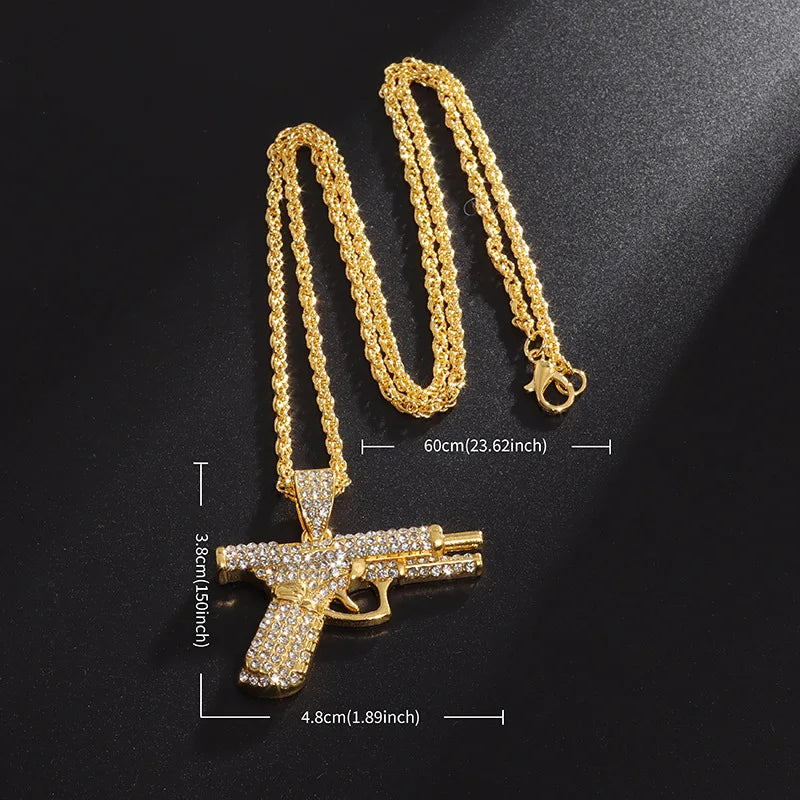 Silver Iced Out Pistol Pendant Necklace