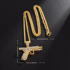 Silver Iced Out Pistol Pendant Necklace
