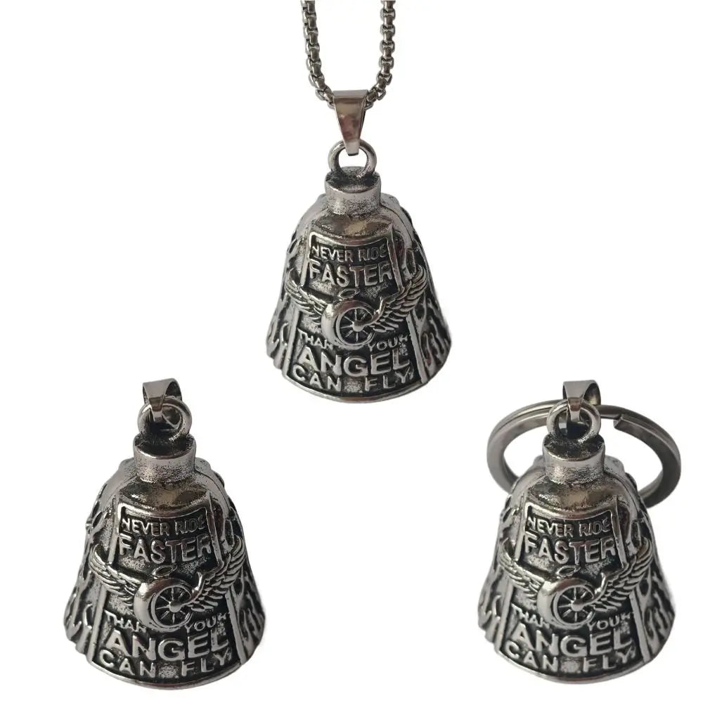 3D Design Motorcycle Guardian Bell Punk Style Wing Design Biker Good Luck Charm Alloy Retro Angel Pendant Bell Daily Wear