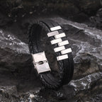 Leather 3-Layer Black Bracelet — Stainless Steel