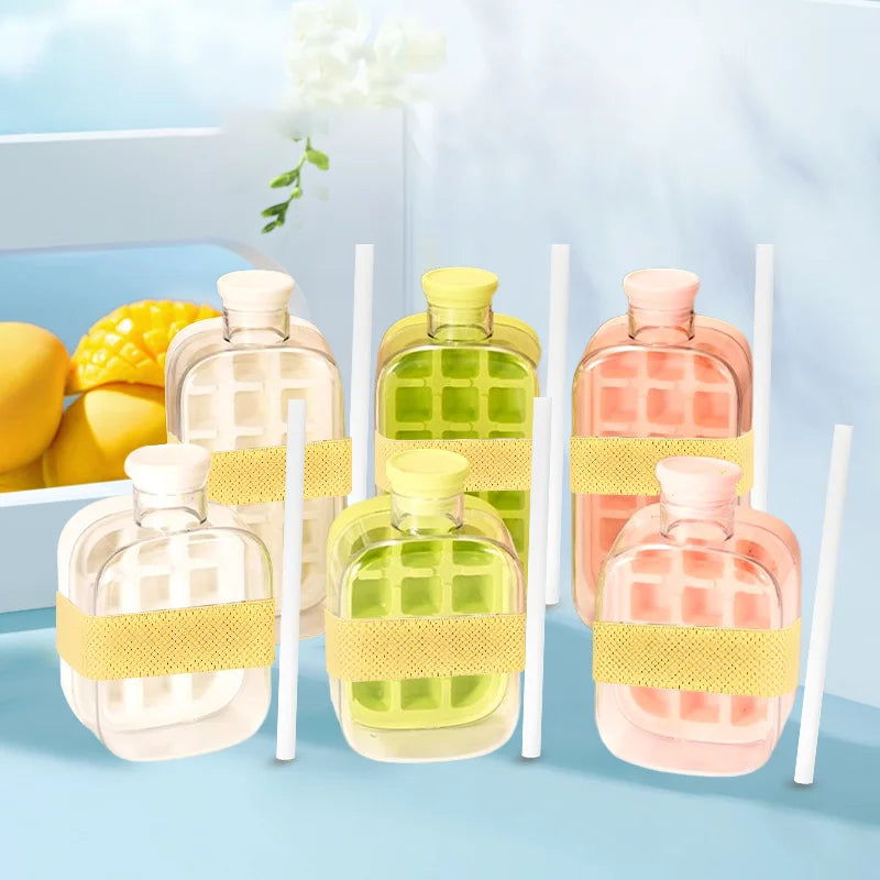 500ml 2in1 Ice Cube Tray with Water Bottle Press Type Portable Ice Maker High Capacity Ice Mold for Home Kitchen Summer