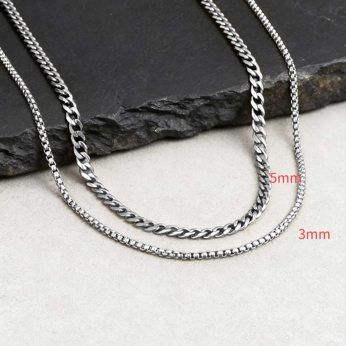 Two-Tone Cuban Box Rope Chain Necklace Set