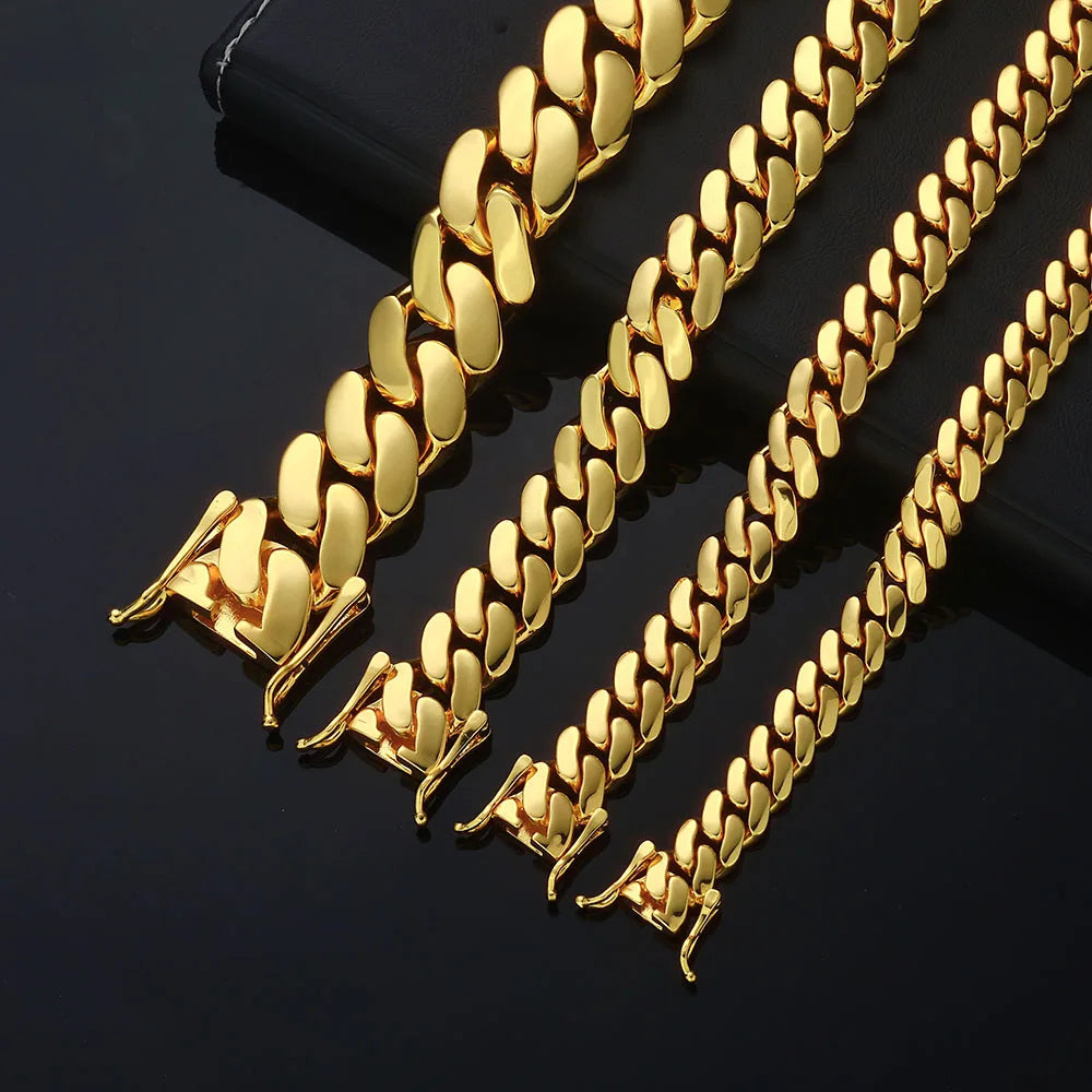 Gold Cuban Chain Necklace 12MM 18K Brass