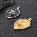 Lion Head Shield Pendant Necklace — Stainless Steel