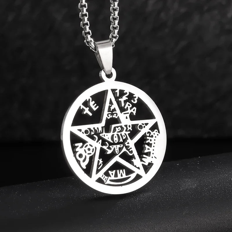 Stainless Steel Solomon Religious Seven Archangels Compass Pendant Necklace Men's Retro Lucky Amulet Jewelry